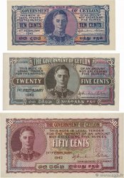 10, 25 et 50 Cents Lot CEILáN 1942 P.043a, P.044a et P.045a