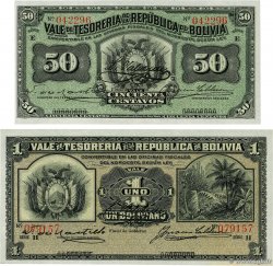 50 Centavos et 1 Boliviano Lot BOLIVIA 1902 P.091a et P.092a