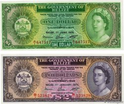 1 et 2 Dollars Lot BELIZE 1975 P.33b et P.34c