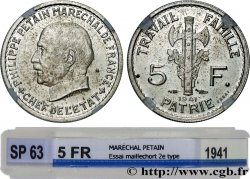 Essai de 5 francs Pétain en maillechort, 2e projet de Bazor 1941 Paris GEM.142 37