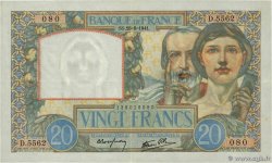 20 Francs TRAVAIL ET SCIENCE FRANCE  1941 F.12.17 VF+