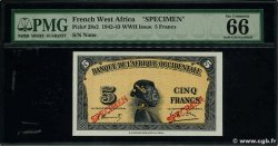5 Francs Spécimen FRENCH WEST AFRICA  1942 P.28s2 UNC