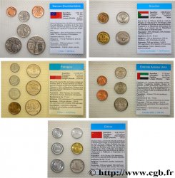 LOTS DE MONNAIES DU MONDE Lot de 5 plaquettes de monnaies - Chine, Emirats Arabes Unis, Pologne, Samoa Occidentales et Soudan n.d. 